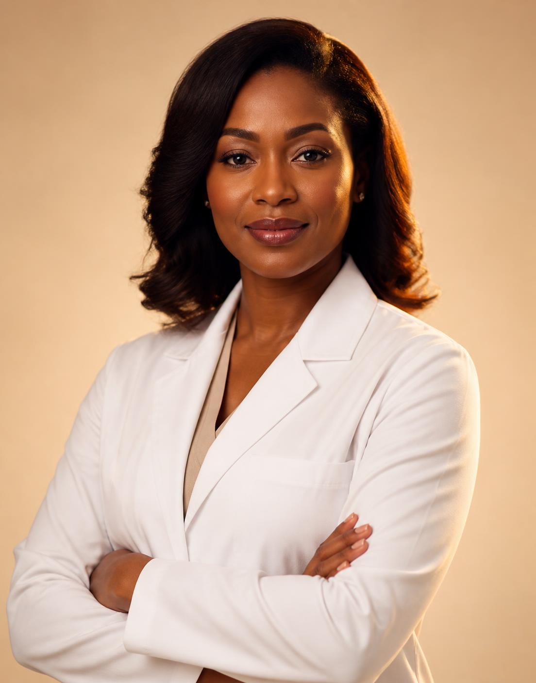 Portrait of Dr Chibi in a clinical coat